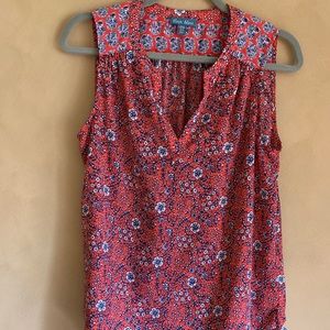 Orange floral sleeveless blouse